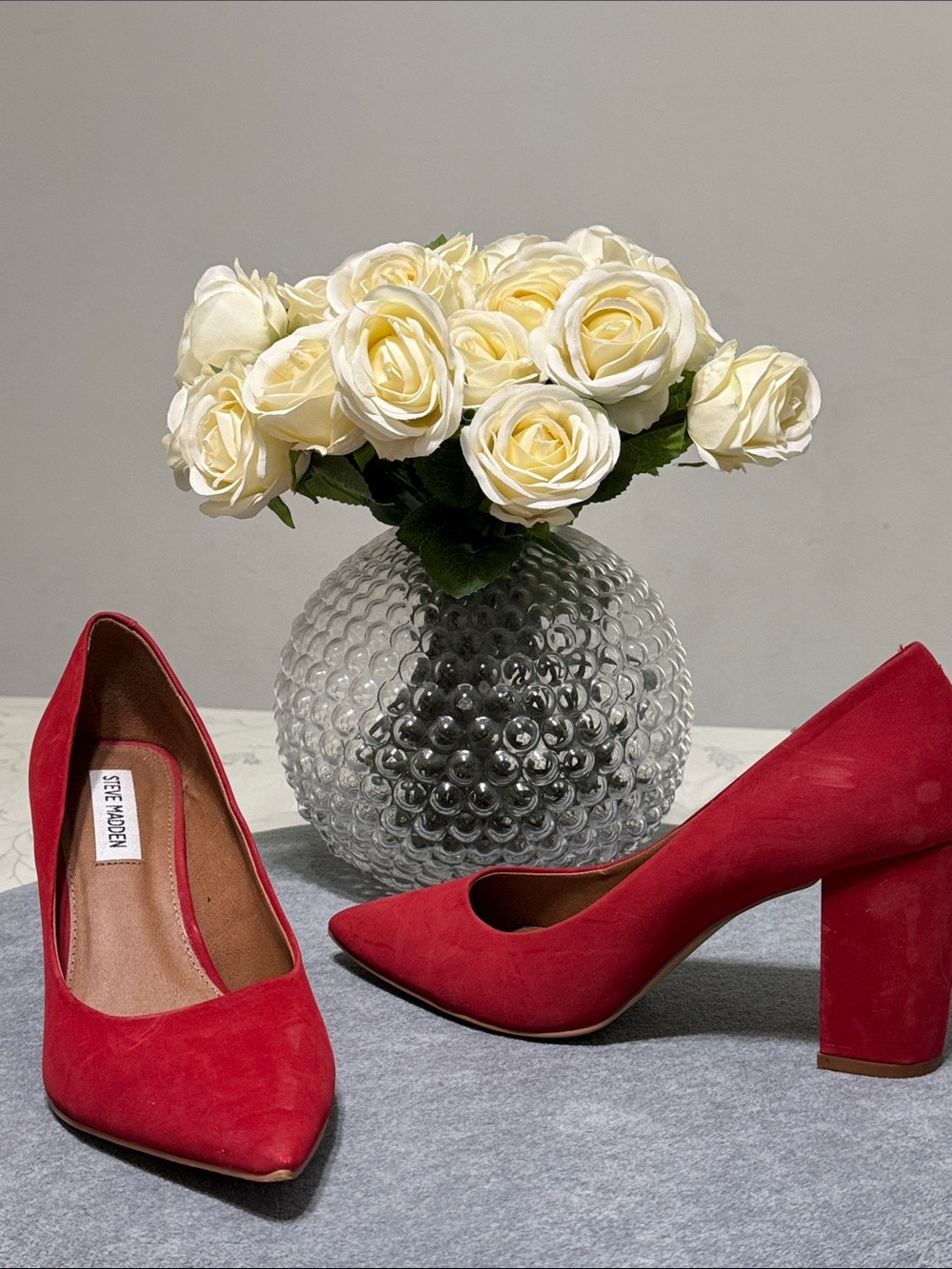 Steve Madden Red Suede Pointed Block Heel Pumps